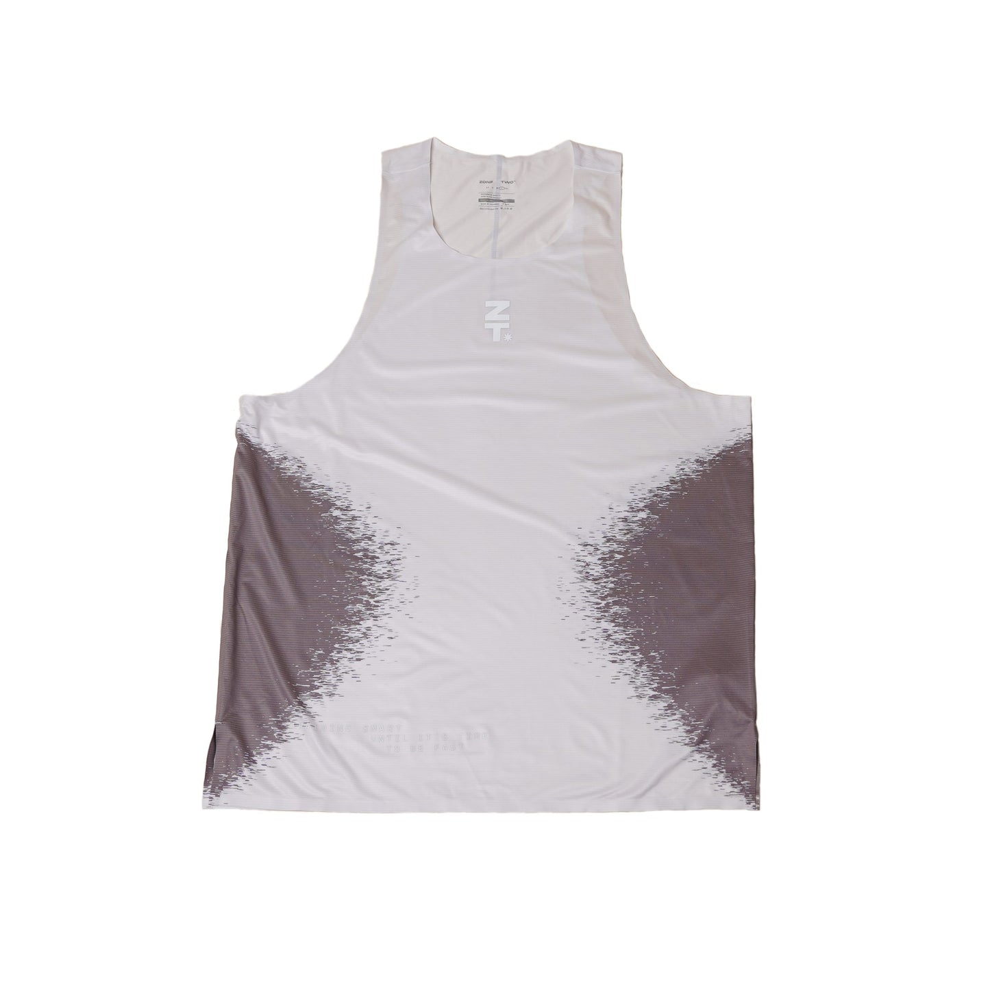 The Static Tank in a pale grey, laid flat, with a dark faded gradient at the sides.