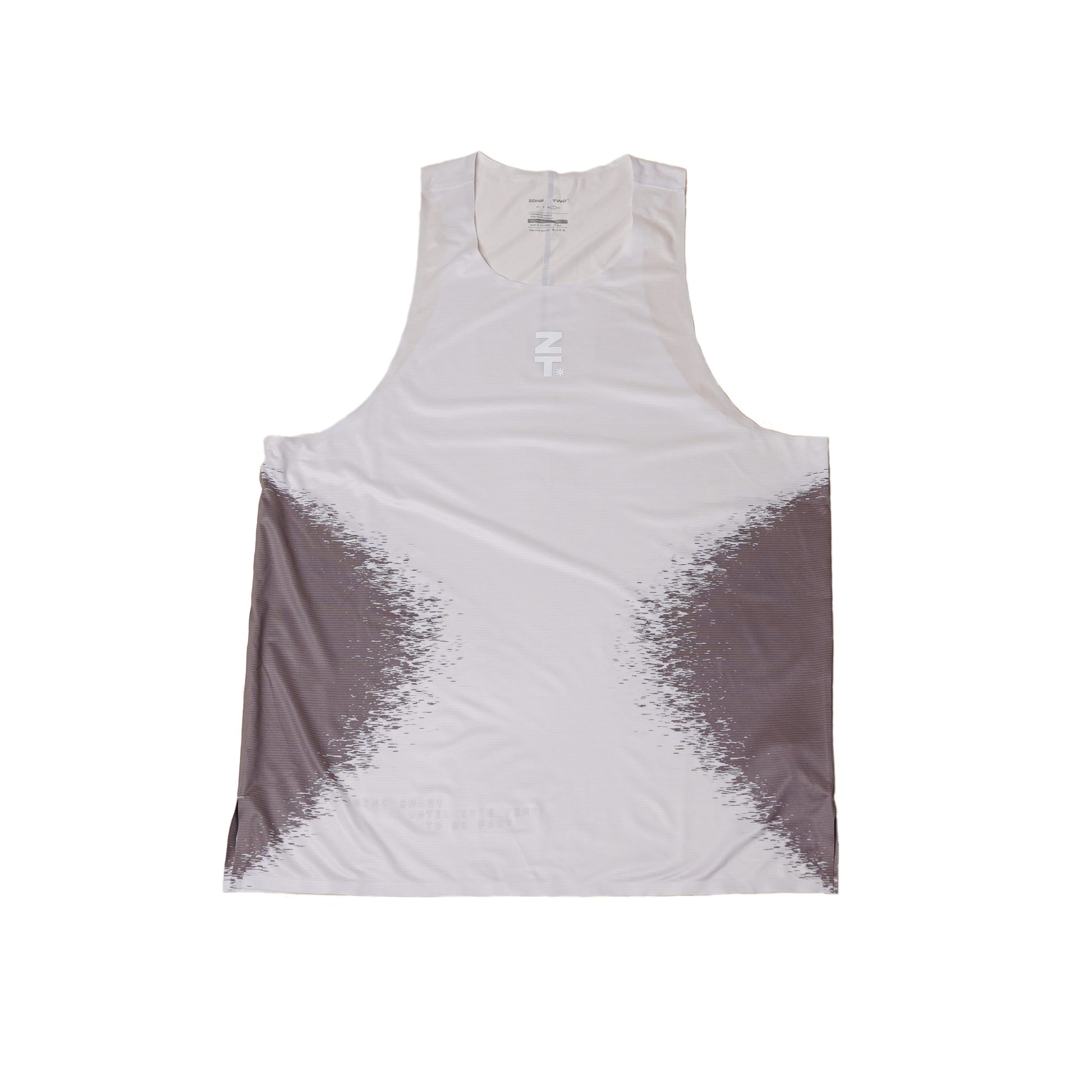 The Static Tank in a pale grey, laid flat, with a dark faded gradient at the sides.
