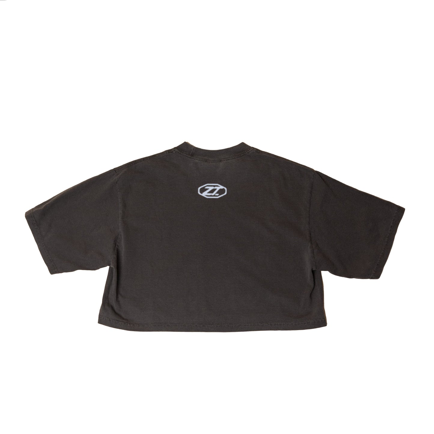 The Slow Crop laid flat in charcoal, boxy and cropped, with a small Z2 mark at the chest.