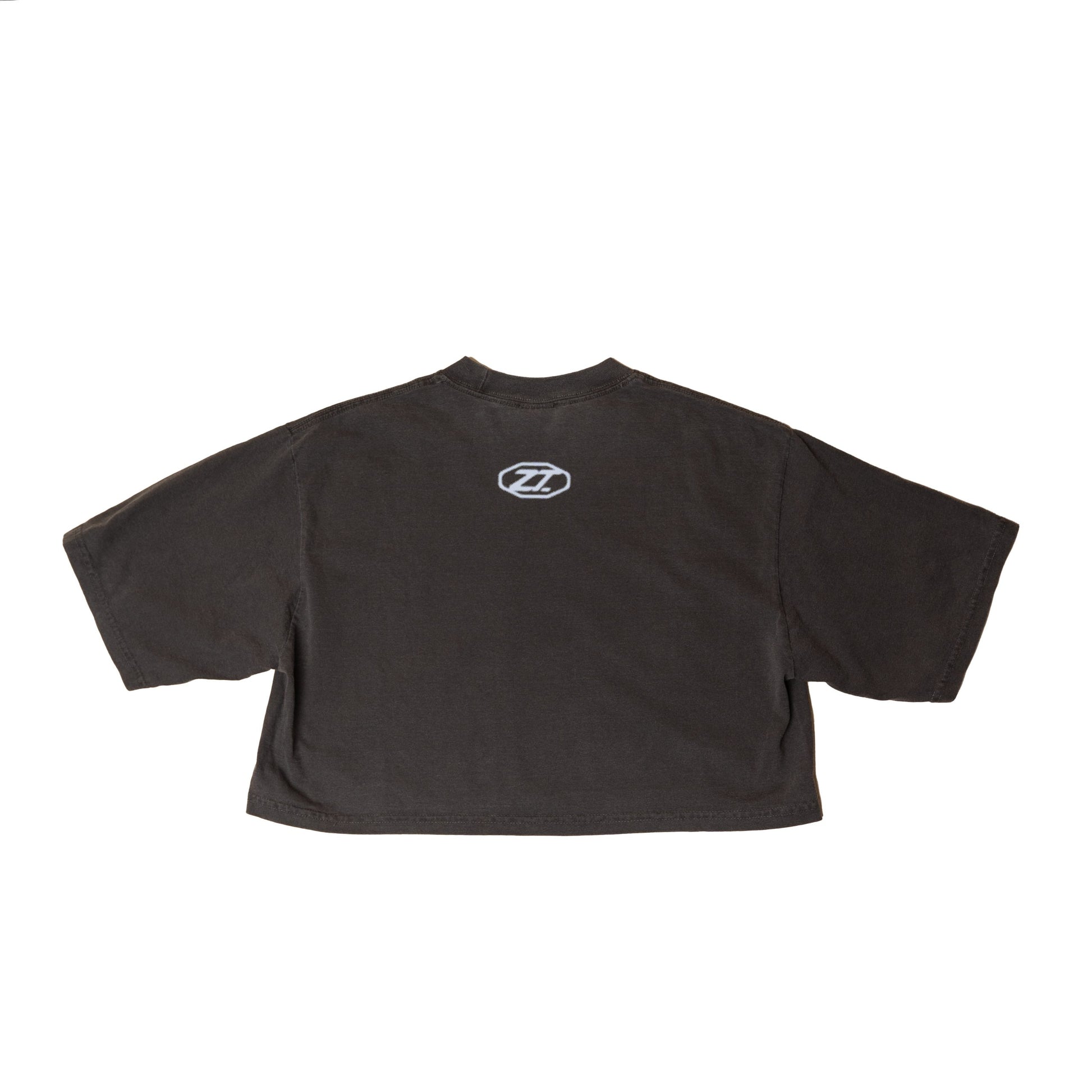 The Slow Crop laid flat in charcoal, boxy and cropped, with a small Z2 mark at the chest.