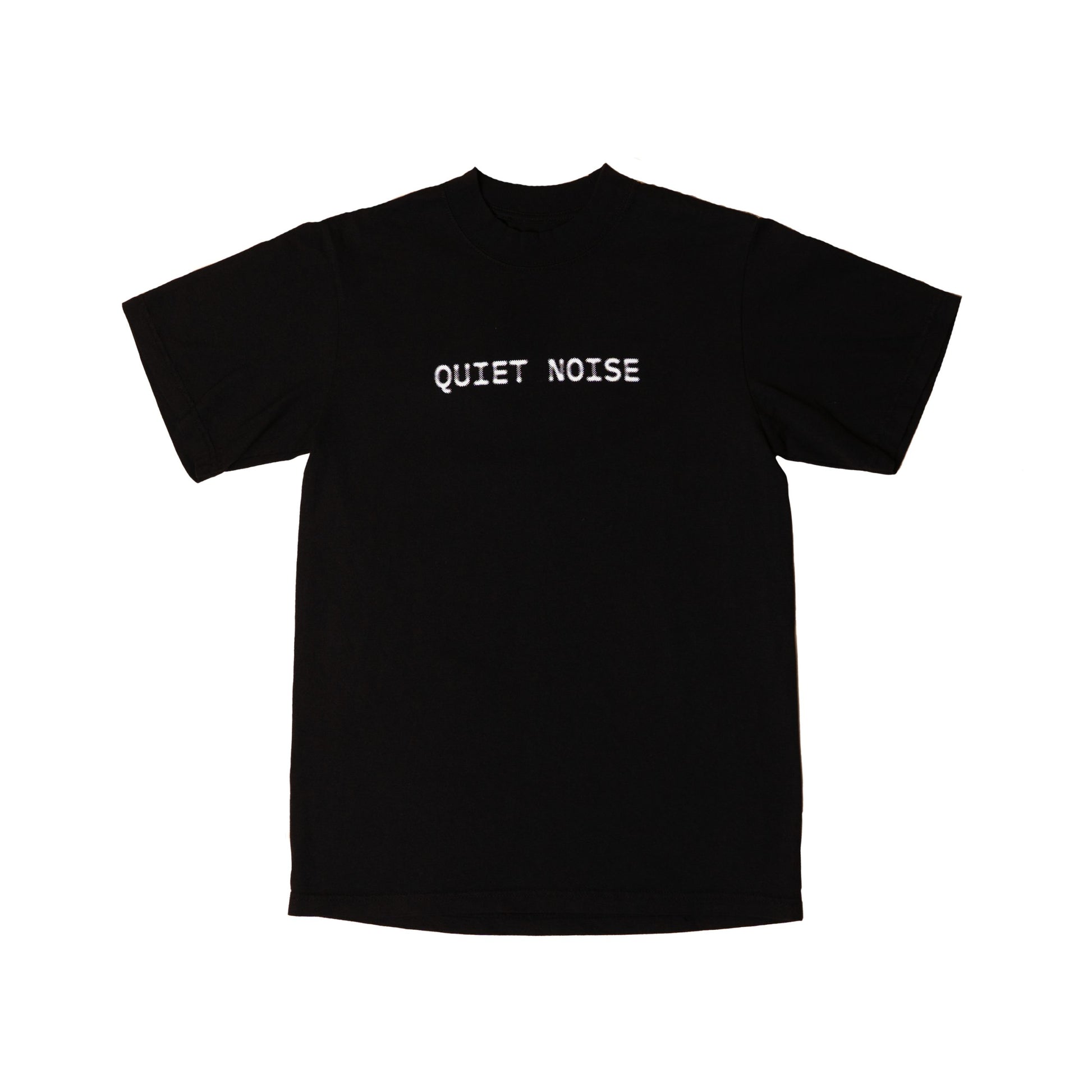 The black Quiet Noise Tee laid flat, with QUIET NOISE printed small at the upper chest.
