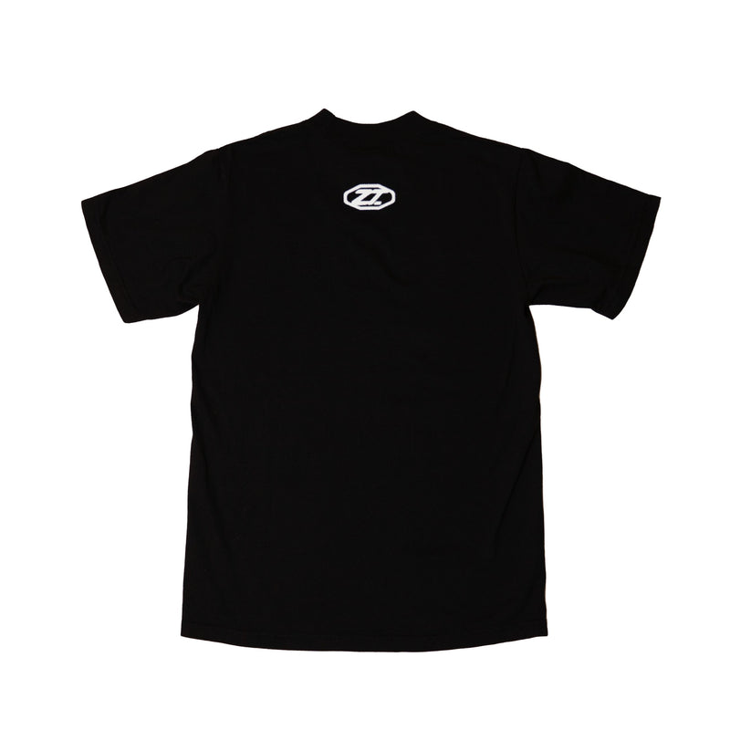 The black Quiet Noise Tee laid flat, showing a small oval Z2 mark at the chest.