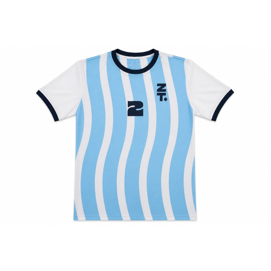 Nations Tee Argentina front. Light blue and white stripes, navy 2, ZT mark.