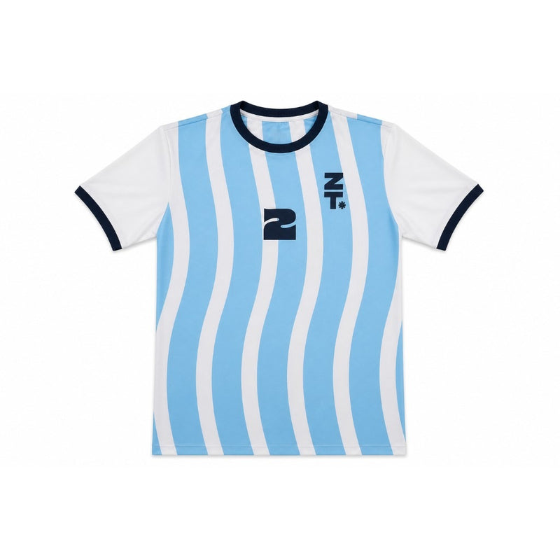Nations Tee Argentina front. Light blue and white stripes, navy 2, ZT mark.
